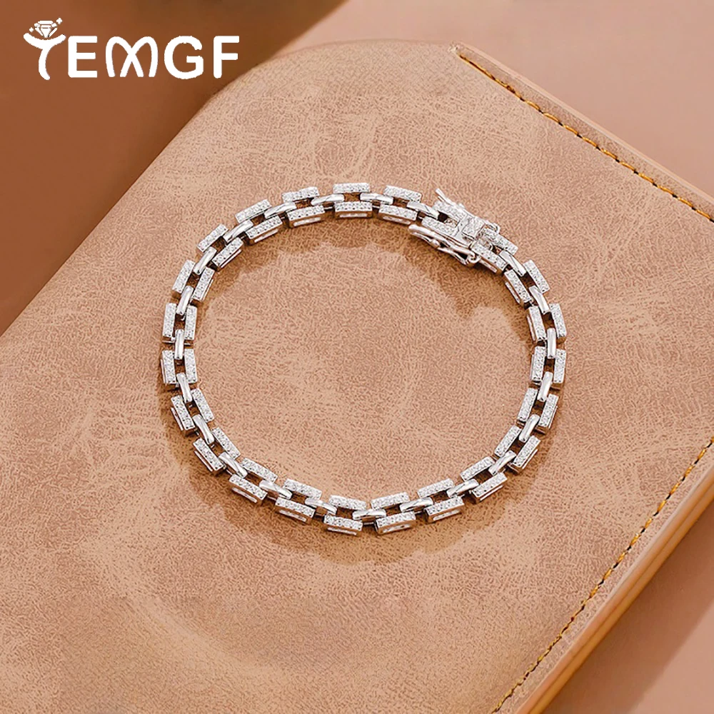 

TEMGF Full 1mm Moissanite/Zircon Bracelet 100% S925 Sterling Silver Chain for Women Men Party Fashion Fine Jewelry Gifts