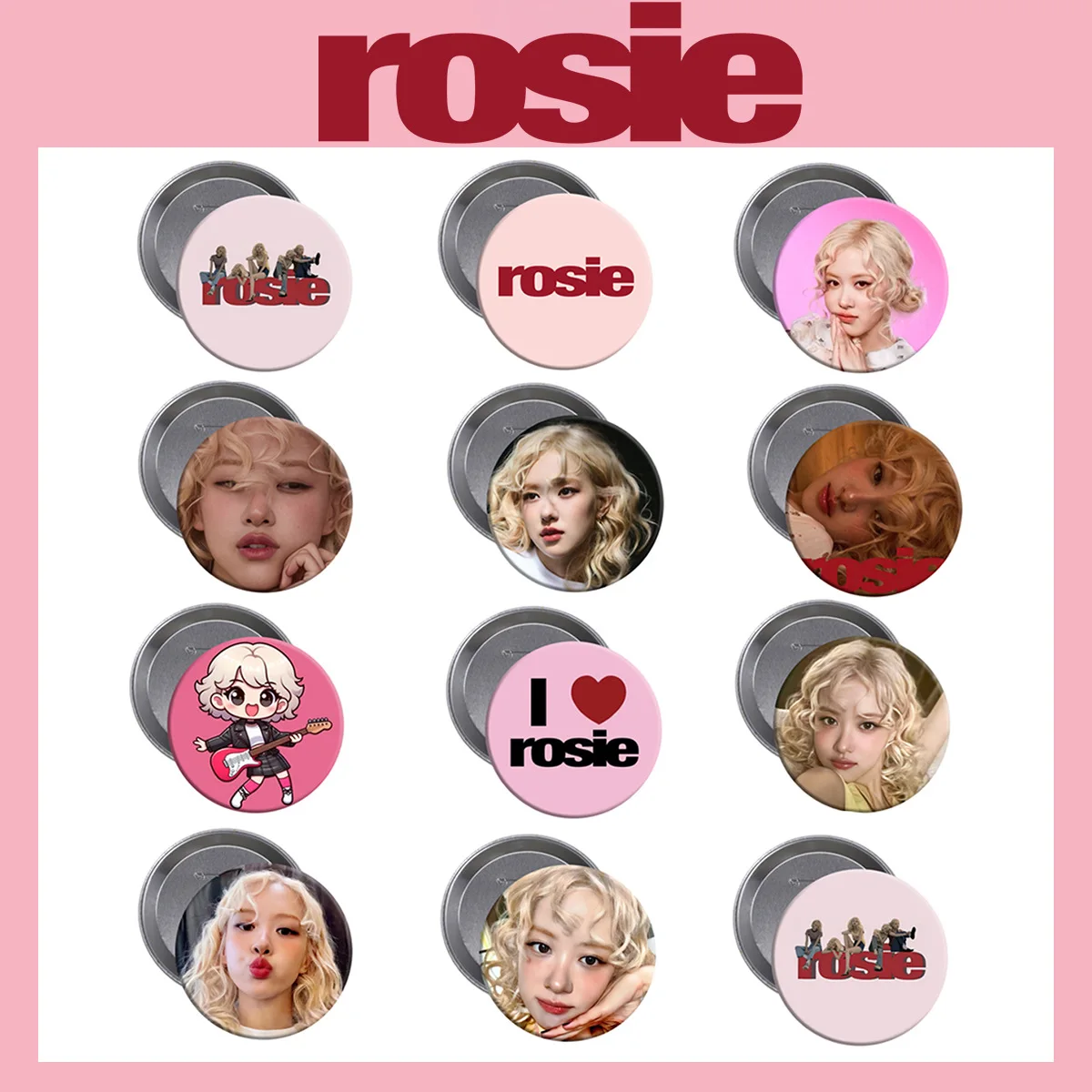 KPOP ROSE New Album ROSIE HD Badge High Quality Tinplate Round Brooch Pins INS Style Bag Clothing Accessories Decor Fans Gift