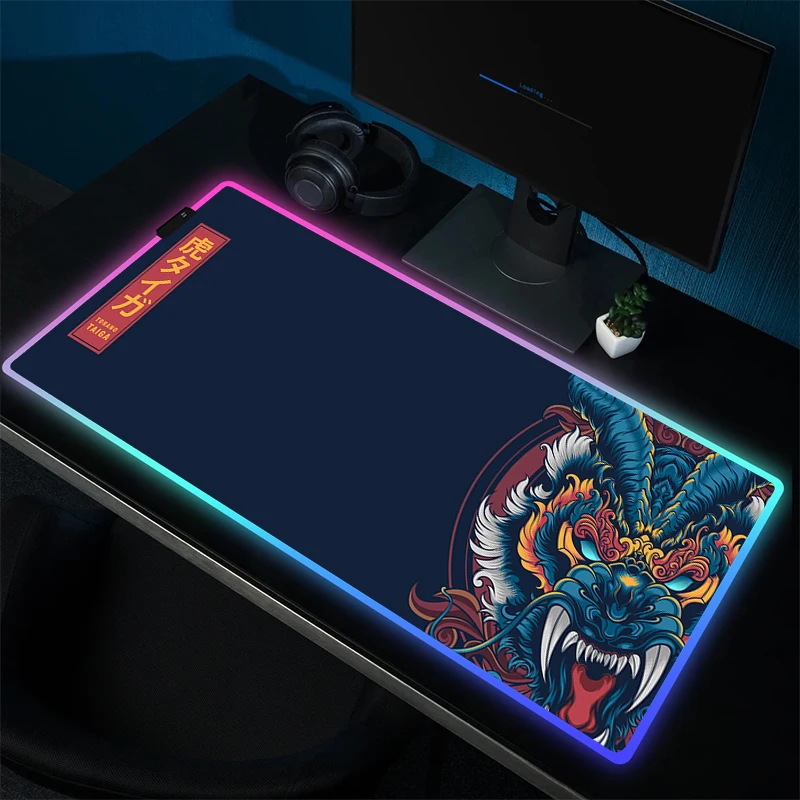 Japanes Dragon Mousepad Grote Gaming Muis Mat Rgb Hd Print Muismat Gamer Vergrendeling Rand Tapijt Led Game Rubber Accessoires Xxl