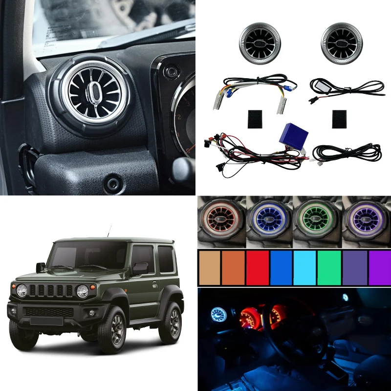 Car Front Air Conditioning Vent 8 Colors Atmosphere Light For Suzuki Jimny JB64 JB74 2019 2020 2021 2022 2023 2024 3 Door 5 Door