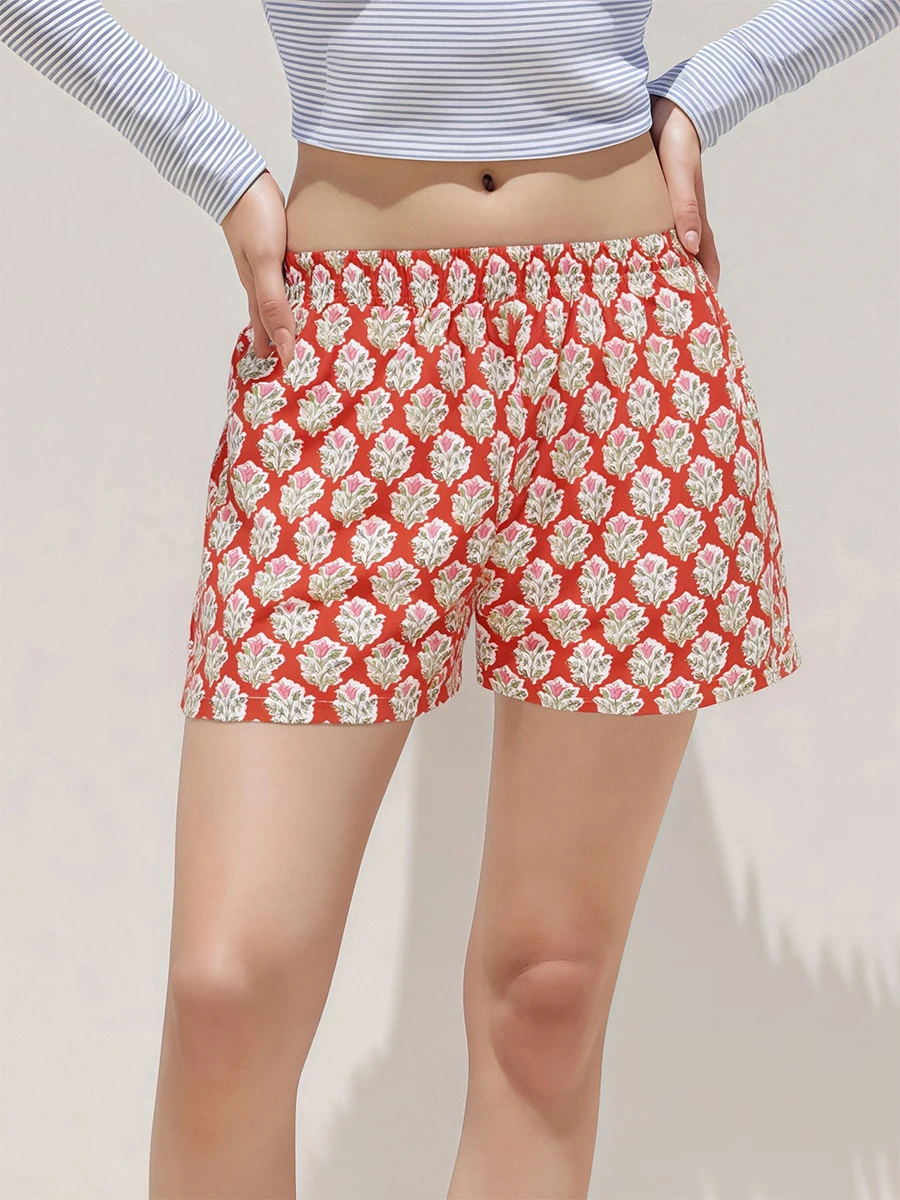 New Fashion Women Floral Shorts Elastic Waist Summer Casual Shorts Streetwear For Daily Date Hot Sale S-XL