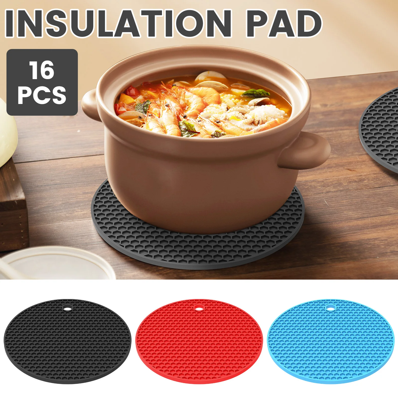 16Pcs Silicone Trivets Mat Nonslip Silicone Hot Pads Heat Resistant Silicone Pot Holders Round Silicone Pot Mat Flexible Hot