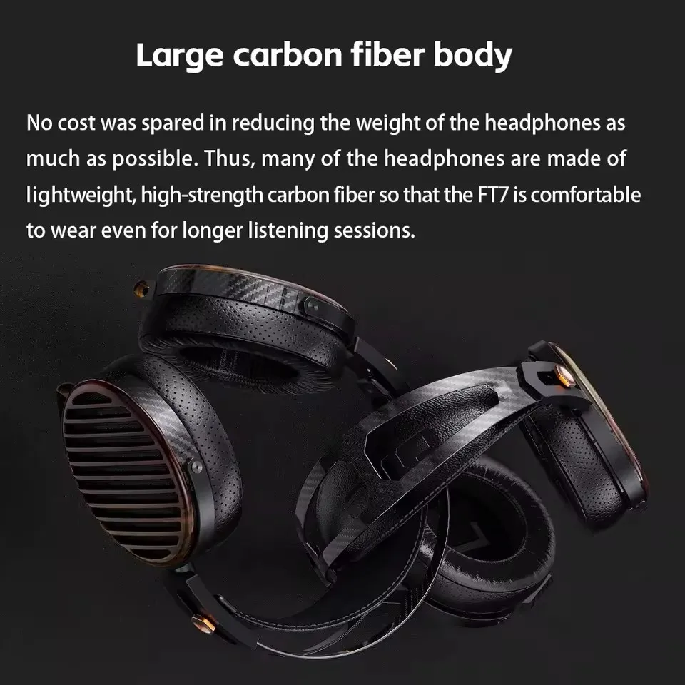 FiiO FT7 Gold Diaphragm Open-Back 106mm Large Planar Headphone Hi-Res Audio Music Wired Headset 4.4mm Large Carbon Fiber Body