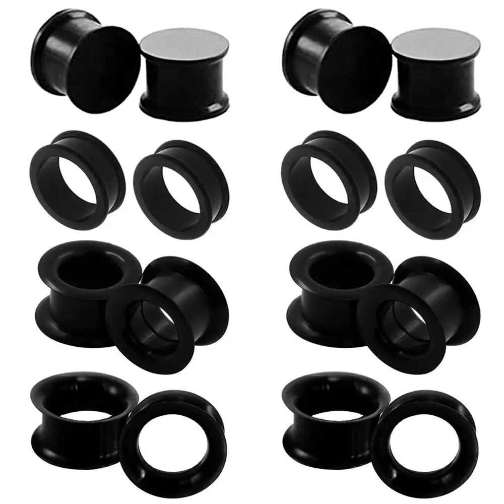 2/16pcs White Black Flexible Thick Silicone Ear Plug Varies Type Flesh Tunnel Gauges for Ears Expander Lobe Piercing Size 4-20mm