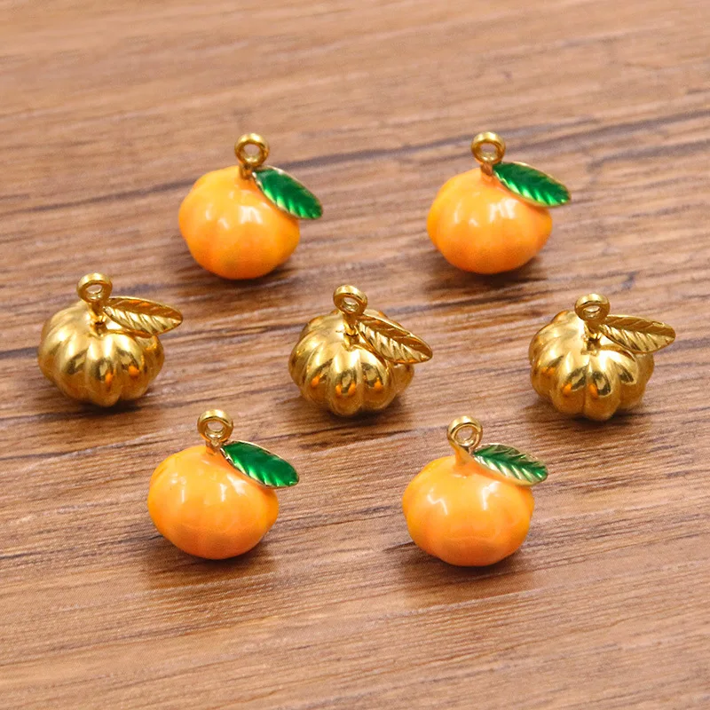 2Pcs 12X13mm 304 Stainless Steel Enamel Two-sided Drop Oil Vegetable Pendant Pumpkin Charm DIY Earrings Hair Clip Jewelry Making
