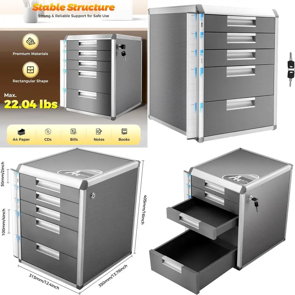 

Aluminum Vertical File Cabinet with Lock, 5-Drawer Office Storage, Label Bar & Handles