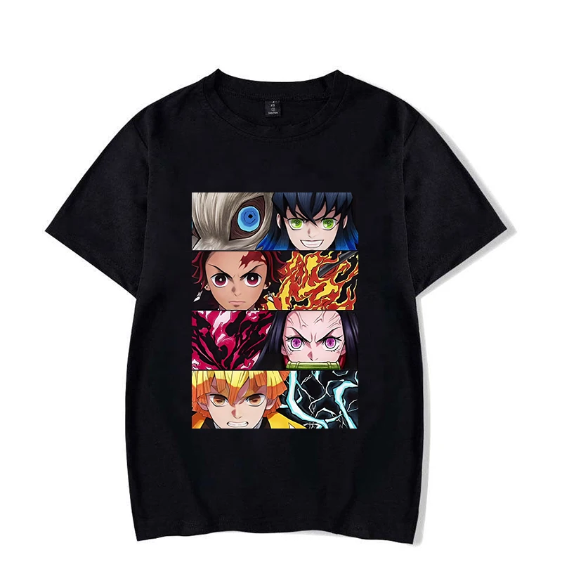 Hot Anime Kamado Tanjirou Kamado Nezuko Hashibira Inosuke Agatsuma Zenitsu Printed T-shirt Women Men Tees Round Neck T-shirt