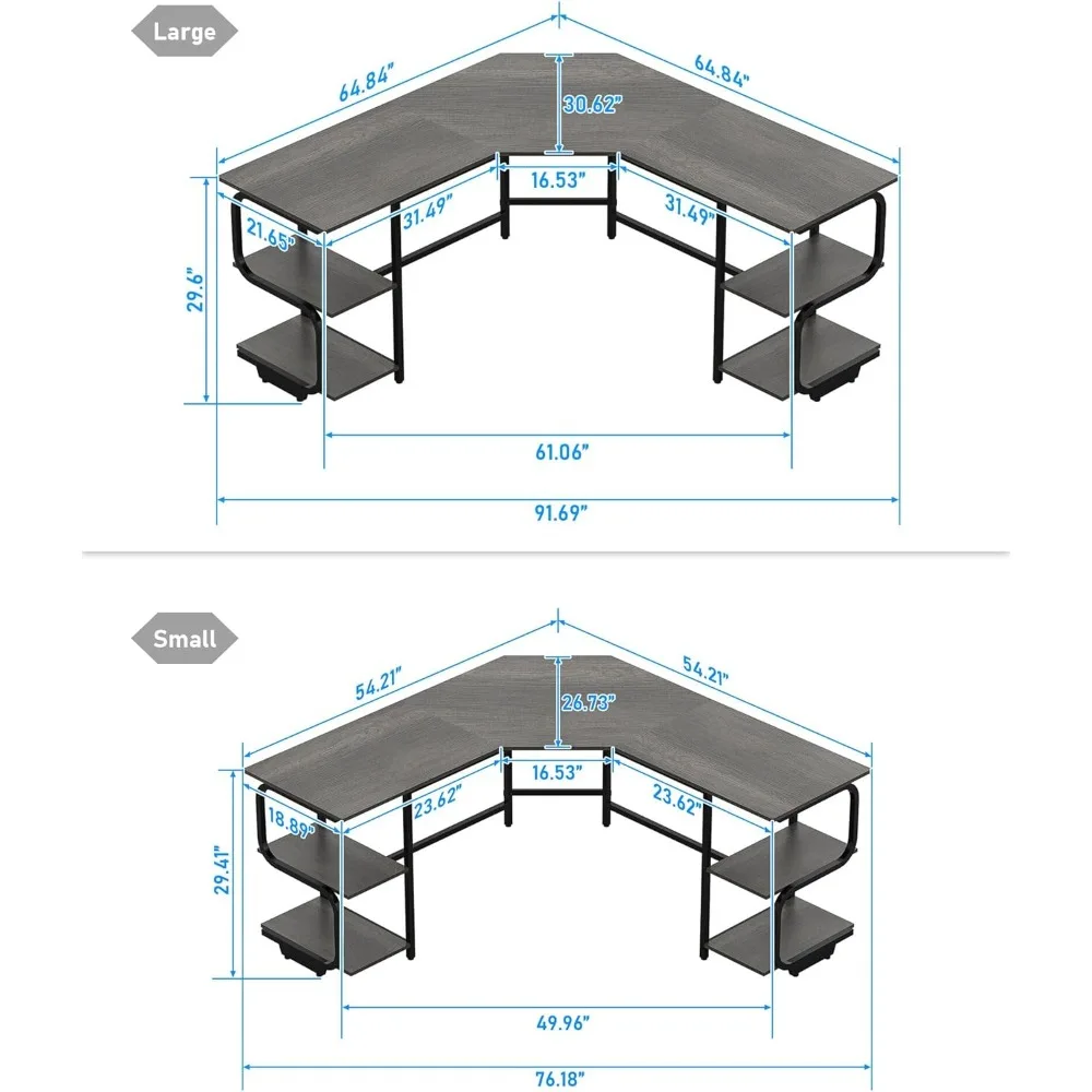مكتب Teraves الحديث على شكل حرف L مع أرفف، مكتب كمبيوتر للألعاب 64.84 للمكتب المنزلي، مكتب زاوية مع سطح المكتب (بلوط أسود + F) #3