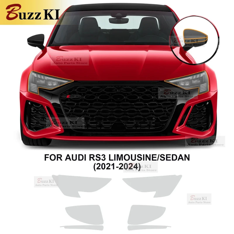 

For Audi RS3 Sedan Limousine 2021-2024 Black Transparent Headlight Rearview Film Car Paint Protection Clear Anti-Scratch TPU