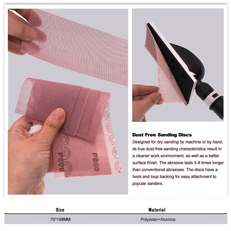 Juego de papel de lija de malla cuadrada, 10 Uds., 70x198/420mm, gancho y bucle para coche de madera y Metal (grano 80-800)