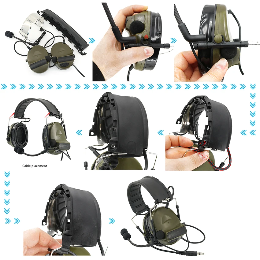 TAC-SKY COMTAC II silicone earmuffs tactical headset+U94 PTT Kenwood plug+ARC OPS-CORE helmet track adapter headphone bracket FG