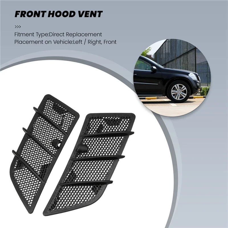

AB98-2Pcs Car Front Hood Air Vent Grille Cover Air Flow Intake Hoods For Mercedes Benz W164 ML / GL Class 2008-2011
