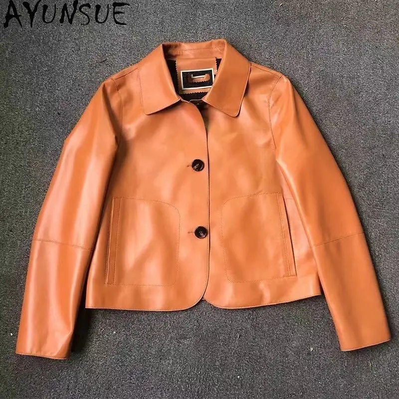 

AYUNSUE Real Leather Jacket Woman Spring Autumn Clothes 2026 100% Sheepskin Womens Coats Black Short Slim Fit Casaco Feminino