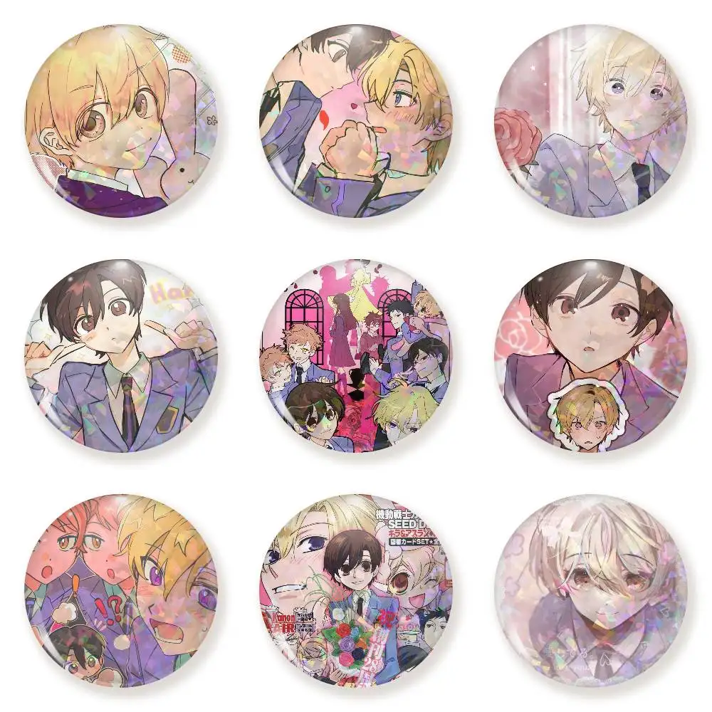 O-Ouran High School H-Host 75x75 25x25 mm Cartoon Round Brooches on Backpack Shirt Accessories Jewelry Badge Gift for Friends