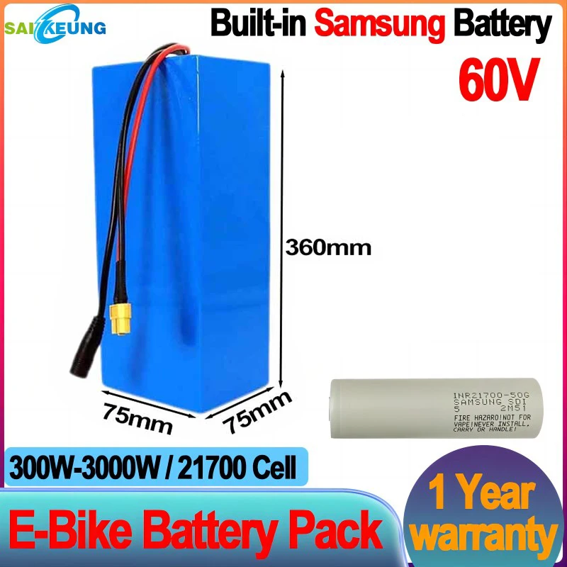 E bike batteria 60V 20ah 30ah 40ah 50ah 60ah batteria Voor Elektrische Fiets Scooter batteria 300W-3000W 21700 muslimate