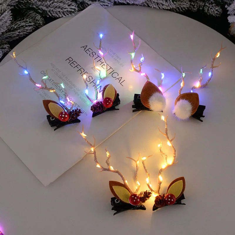 Christmas LED Antler Hair Band Light Cute Elk Hairpin Hair Clip Women Girls Glowing Headwear Xmas Hair Accessories Navidad Decor