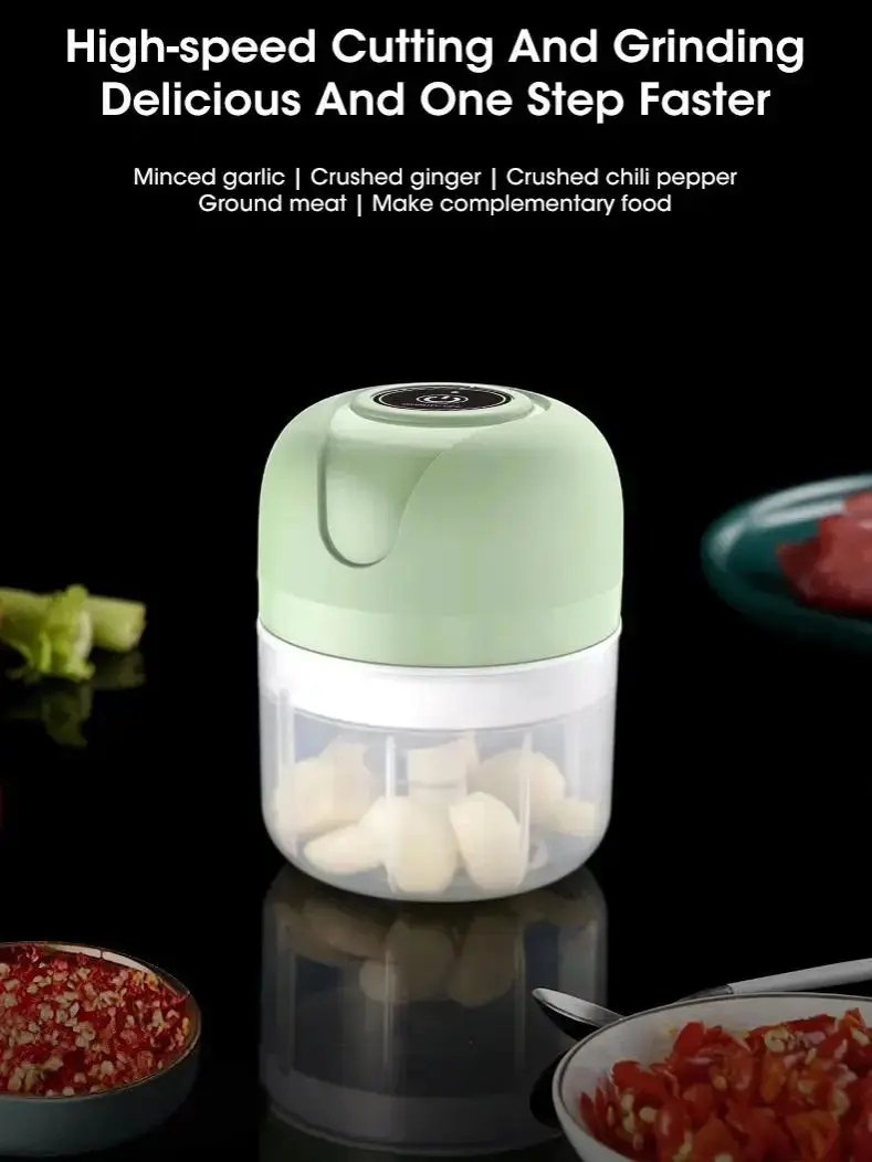USB充電式ガーリッククラッシャー ミニ電動ガーリックマッシャー 250ml 野菜とチリチョッパー キッチン多機能ブレンダー