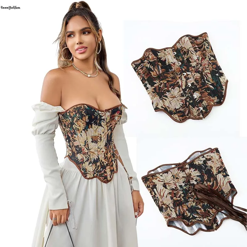 

Renissance Bodyshapers Cottagecore Corsets And Bustiers Vintage Corselet Slim Bodices Floral Pirate Brown Corset Tops For Women