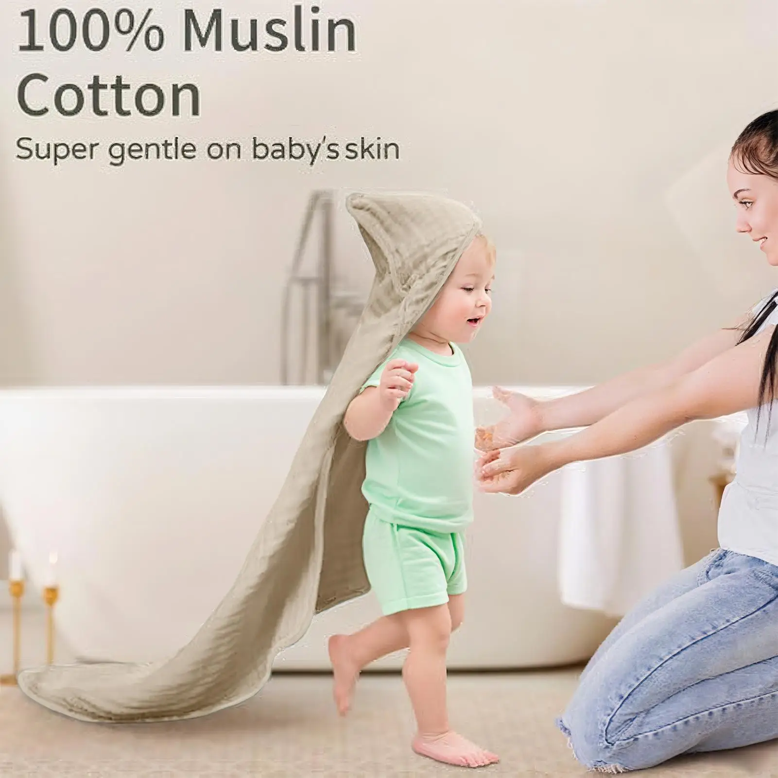 Baby Towels With Hood 35 X 35 Inch Cotton Bath Towels Quick-Drying Bathrobe For Bath Time Shower Beach Trip Daycare Home Nursery