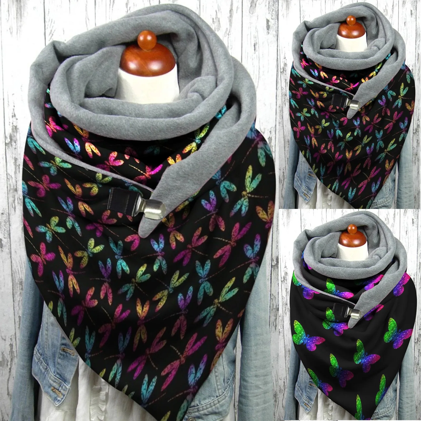 Winter Wrap Print Women Scarves Casual Soft Fashion Button Shawls Paisley Warm Scarf Muffler Hat Silk Head Warm Weather Scarf