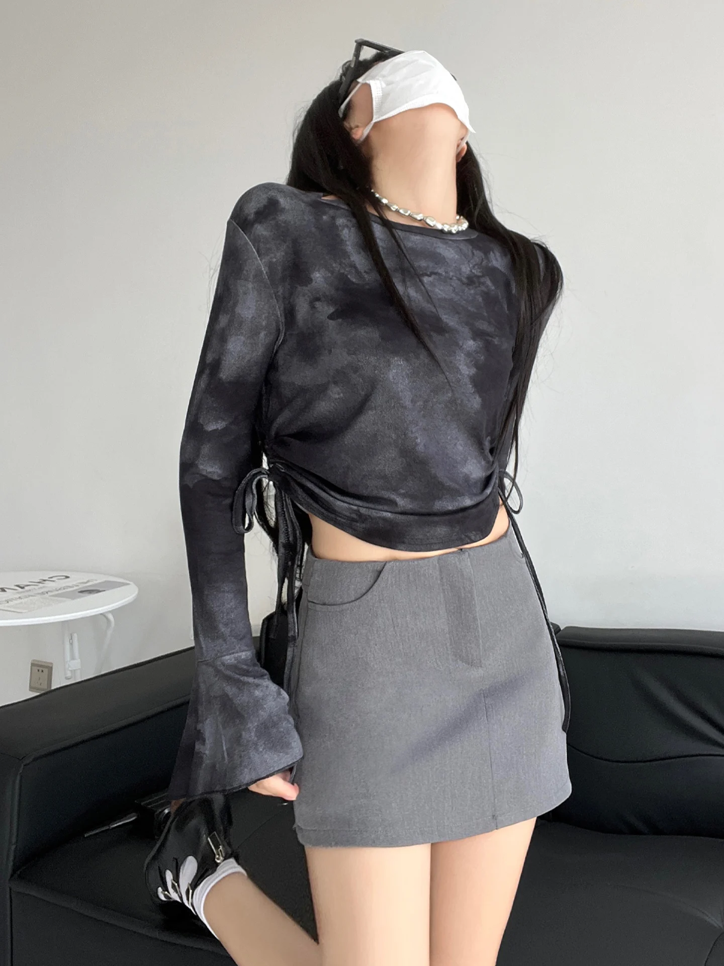 Retro amerykańska spódnica w kształcie litery A, damska, letnia, uniwersalna spódnica, spódnica typu ort, spódnica owijana, spódnica do kolan, spódnica z wysokim stanem, jednolita.