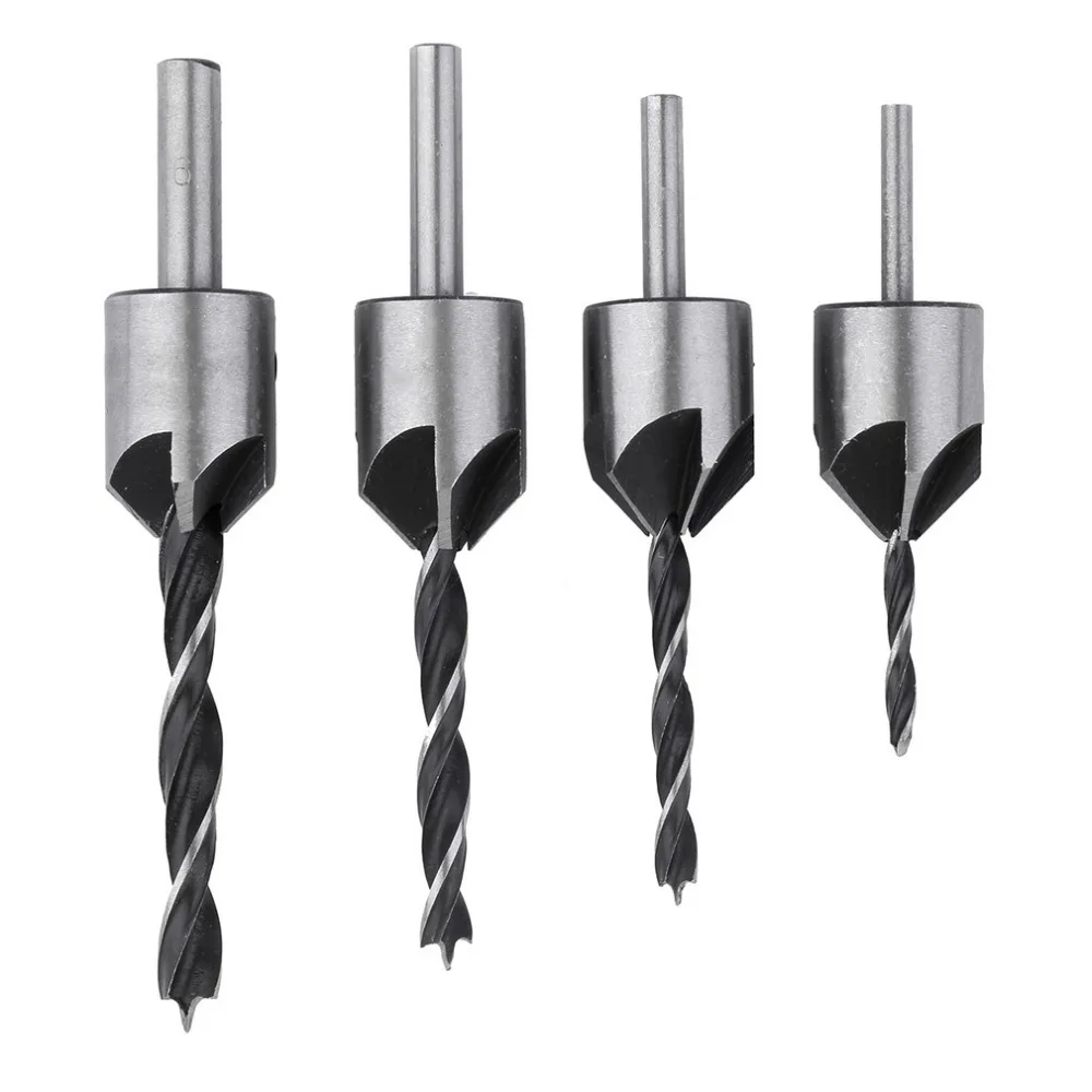 4 pcs/set Flute Countersink Drill Bit Set Screw Woodworking Chamfer Tool 3-6mm Stock Offer woodworking drill bit carpenter tools