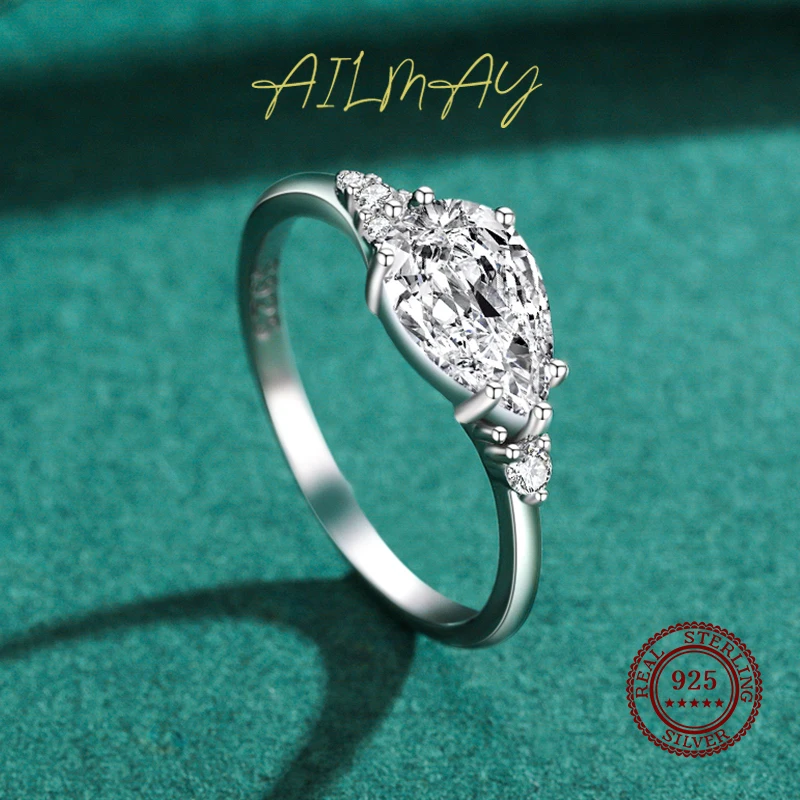 Ailmay Genuine 925 Sterling Silver Luxury AAAAA Level Sparkling Zircon Finger Ring For Women Classic Wedding Statement Jewelry