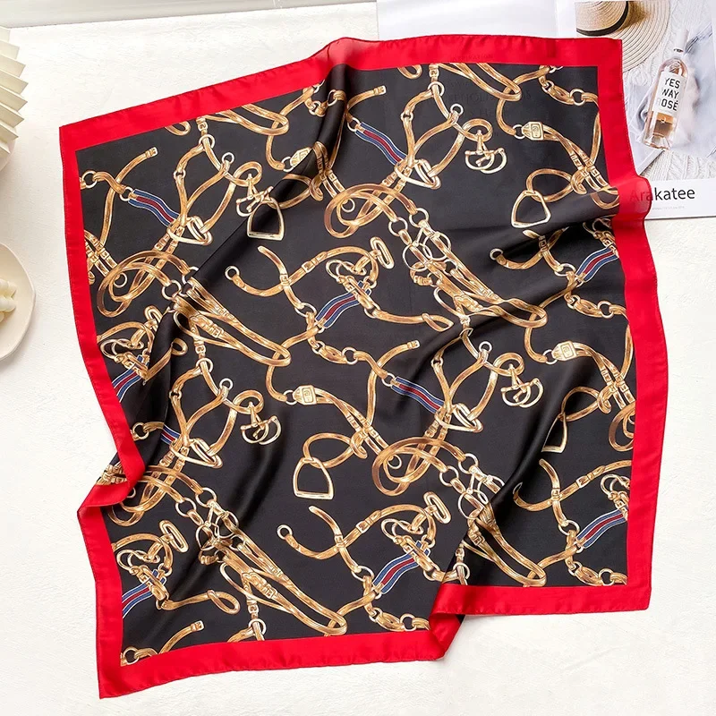 70x70cm Square Neck Scarf Bandana Top Women Fashion Silk Stain Hairband Head Headwraps Scarves for Ladies New Print Bag Foulard