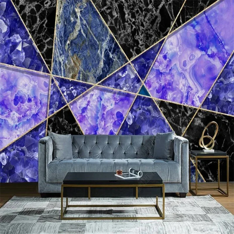 

3D Photo Wallpaper Modern Geometry Purple Crystal Marble Pattern Home Decor Mural Bedroom Decor Self Adhesive Contact Paper