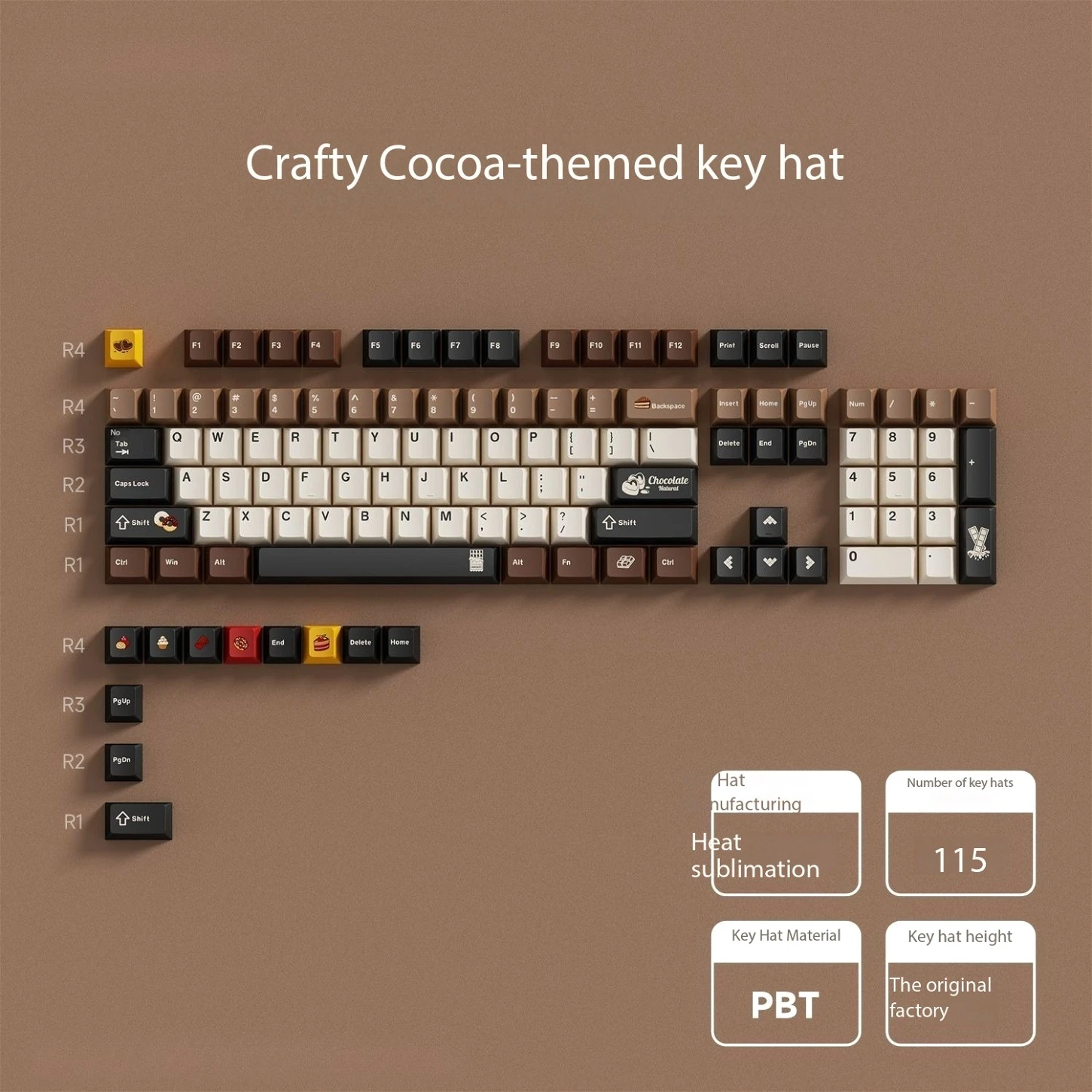 Cherry Profile PBT Keycaps Raw Chocolate Cocoa Theme 67 115 Keys Custom for 65 102 108 MX Mechanical Keyboard