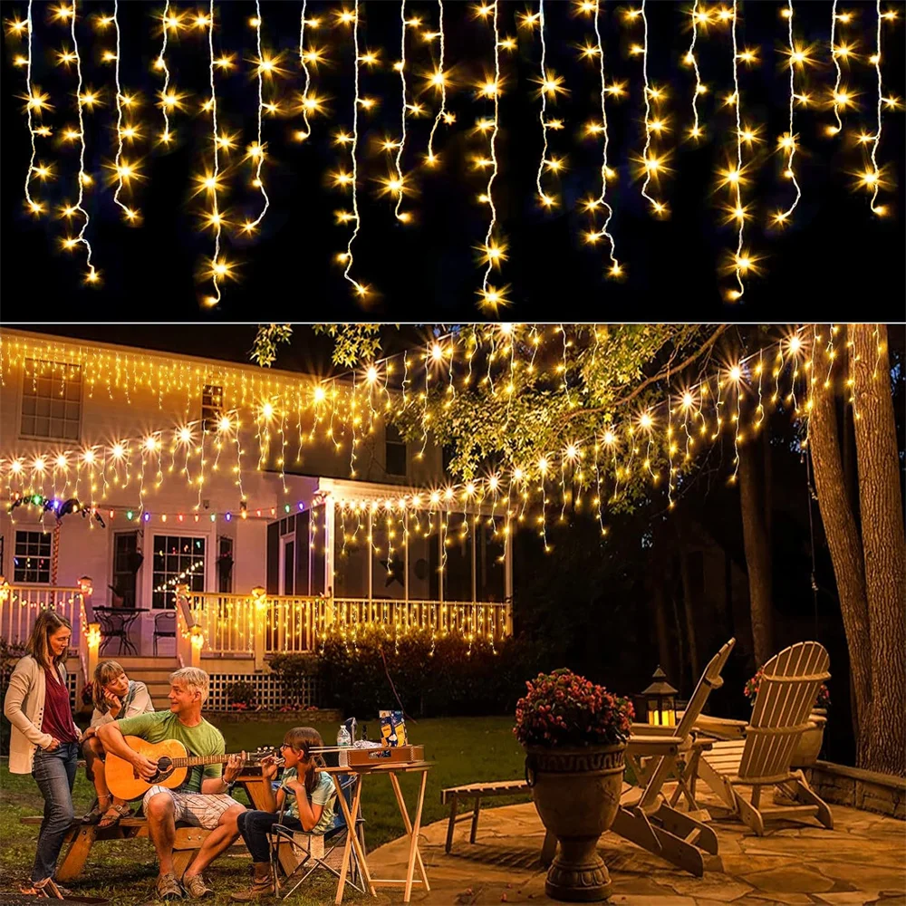 Street Garland Christmas Lights Outdoor Decor 10m Droop 0.4-0.6m Led  Icicle Curtain String Lights Party Garden Eaves Decoration