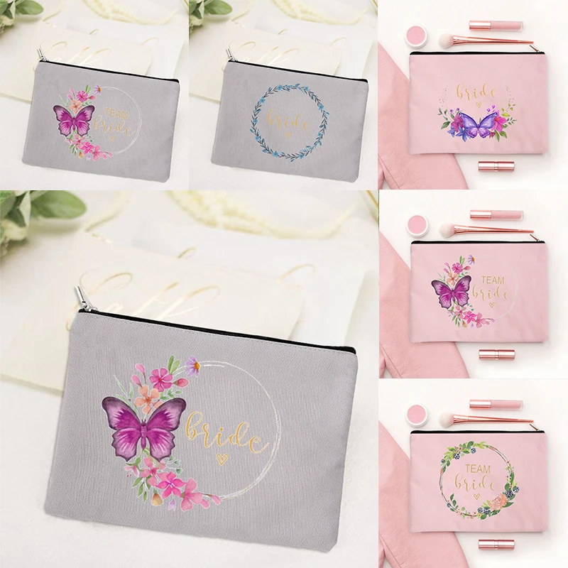 

Butterfly Pattern Bridesmaids Gift Zipper Canvas Makeup Bag Team Bride Cosmetic Bags for Wedding Bachelorette Party Gift Wallet