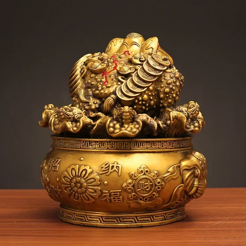 

Wealth All Copper Golden Toad Ornament Three Legged Golden Toad Treasure Bowl Hundred Wealth Golden Toad Home Living Ornaments