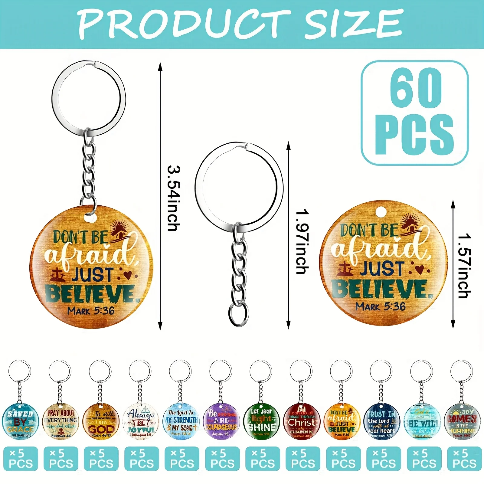[2D Flat] [2D Flat] Set of 60 Acrylic Keychains Featuring Floral Designs And Bible Verses, Perfect Religious Gifts for Both Men And Women