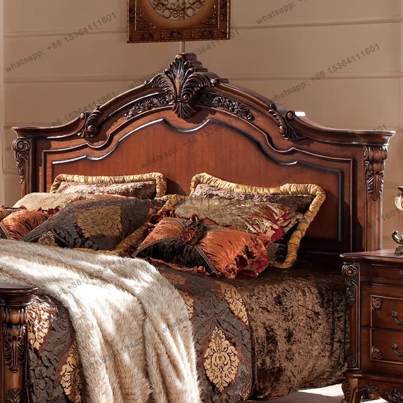 European retro solid wood double bed 1.8 meters American rural light luxury simple wedding bed