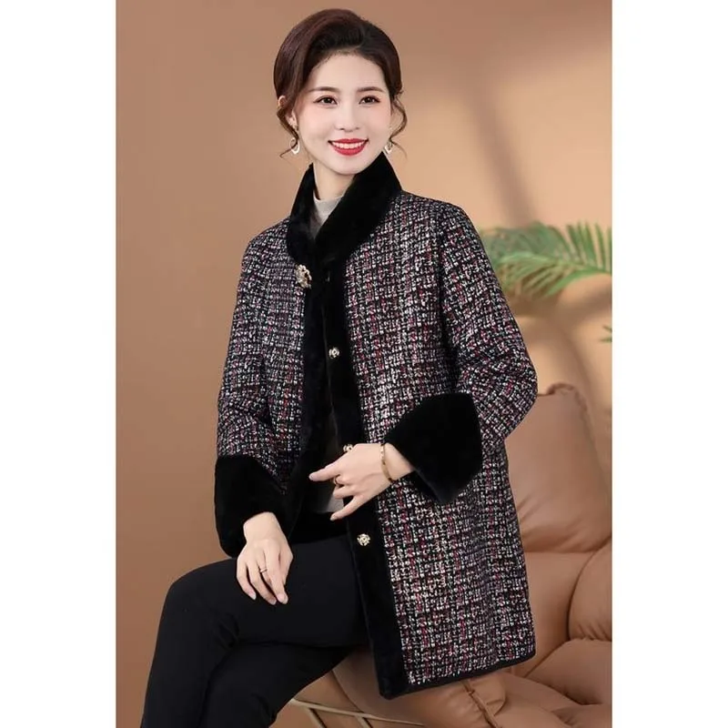 Winter New Chinese-Style Mink Jacket Women Medium Long Mother Elderly Fur Integrated Thick Coat Female