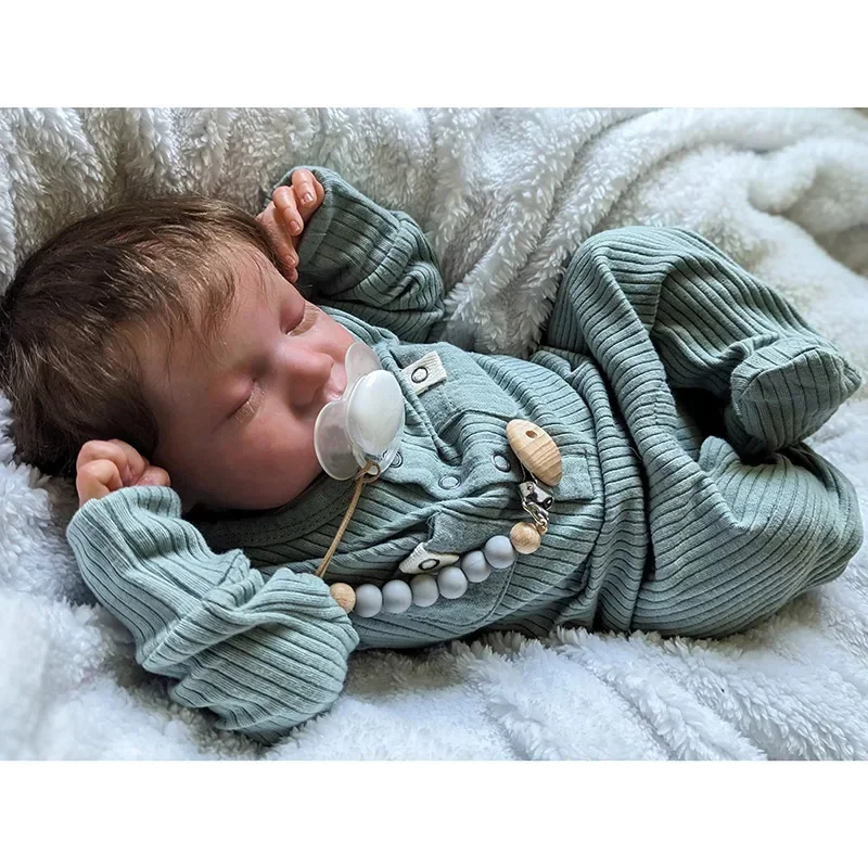 48cm Reborn Baby Doll Asleep Levi Soft Body Hand Painted 3D Skin with Visible Veins Looks Like A Real Baby Muñecas Bebe Reborn