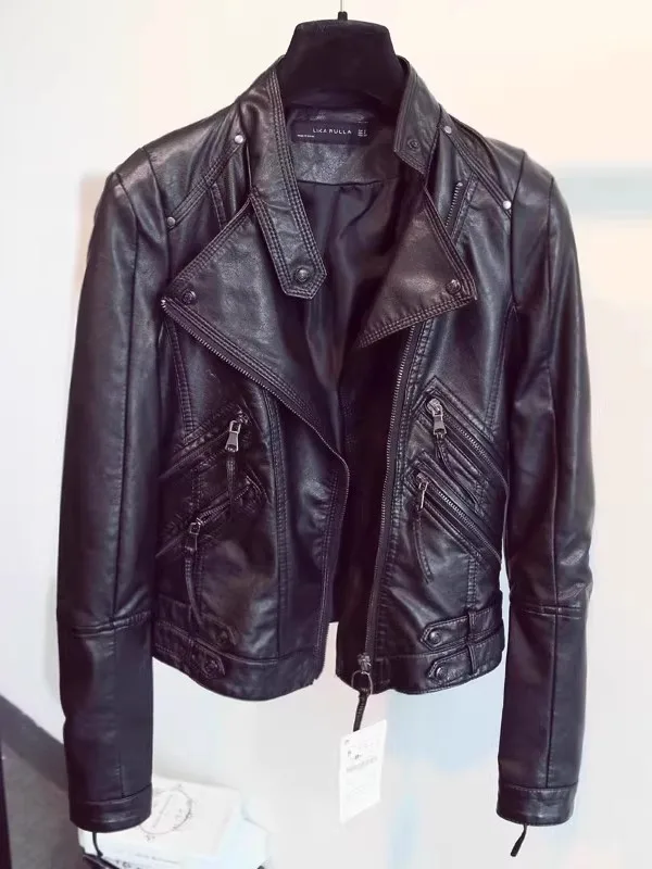 

Новая женская укороченная кожаная куртка-косуха 2026 года, приталенная, из искусственной кожи Haifeng, весна-осень, легкая верхняя одежда на молнии, для повседневной носки