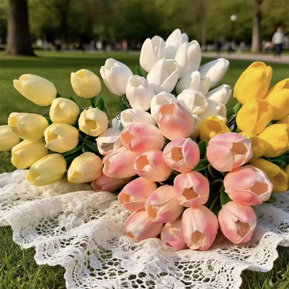 5pcs/15pcs Faux Flower Warm Light Tulip Night Light Handheld Real Touch Tulip Lamp Glowing Luminous LED Night Lamp Photo Prop
