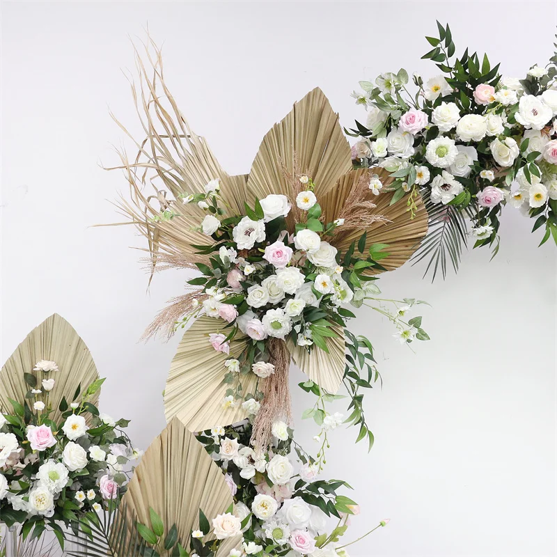 Wedding Decorations Pink White Green Flowers Arrangement for Party Event Hotel Background Decor Pu Fan Artificial Floral Stand