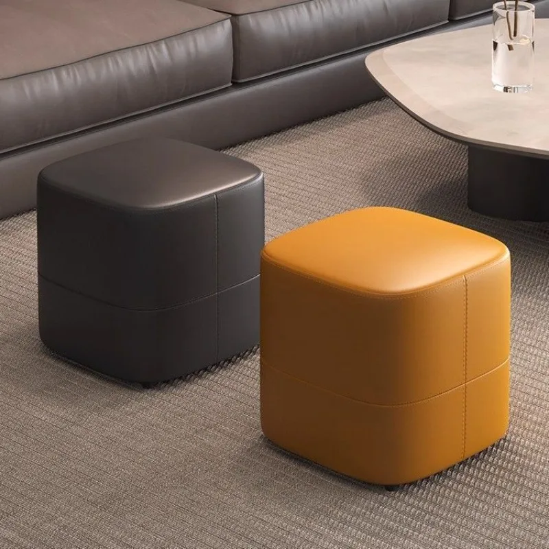 Light Luxury Leather Square Ottoman Minimalist Household Shoe Change Vanity Seat Sofa Foot Rest Coffee Table Low Stool
