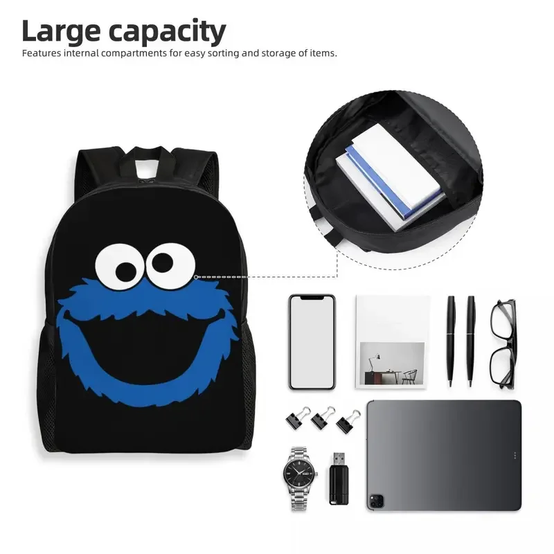 Custom Cartoon Sesame Street Reizen Rugzak Vrouwen Mannen School Laptop Boekentas Koekje Monster Student Dagrugzak Tassen