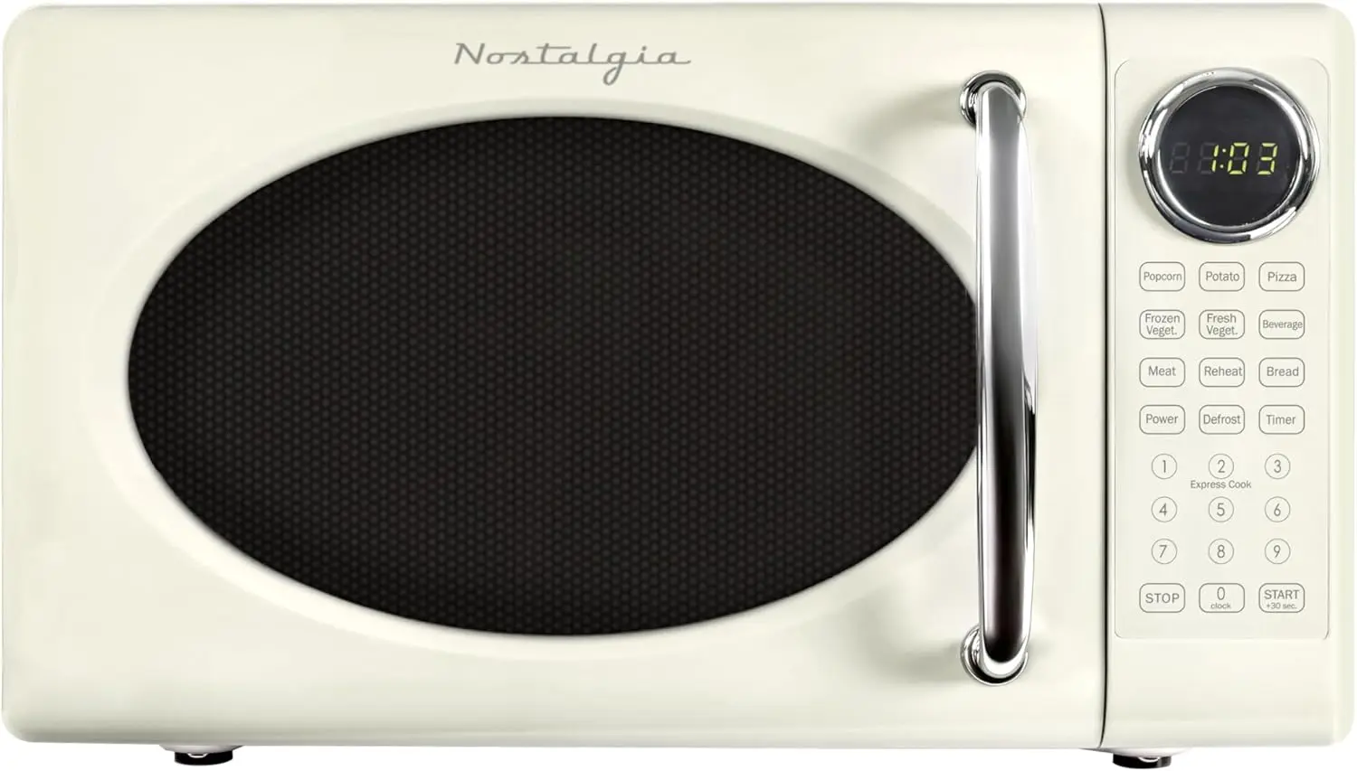 

Retro 700W Microwave Oven 0.7 Cu Ft Capacity – Child Safety Lock, 8 Auto-Cook Settings – Countertop Kitchen Appliance – Ivory