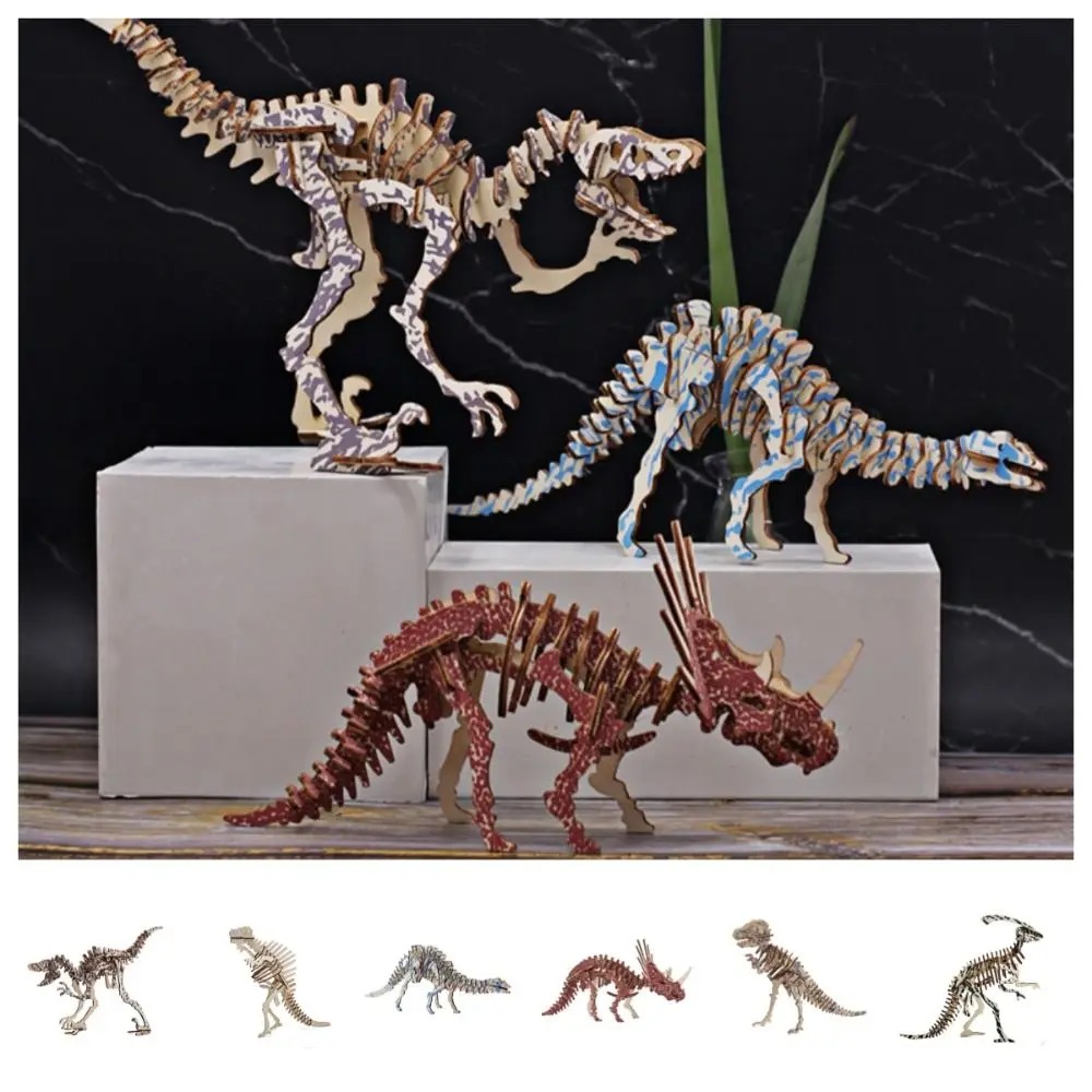 Deinonychus 3D Wooden Dinosaur Puzzle Diplodocus Spinosaurus DIY Dinosaur Model Montessori Toy Tyrannosaurus Jigsaw Gifts