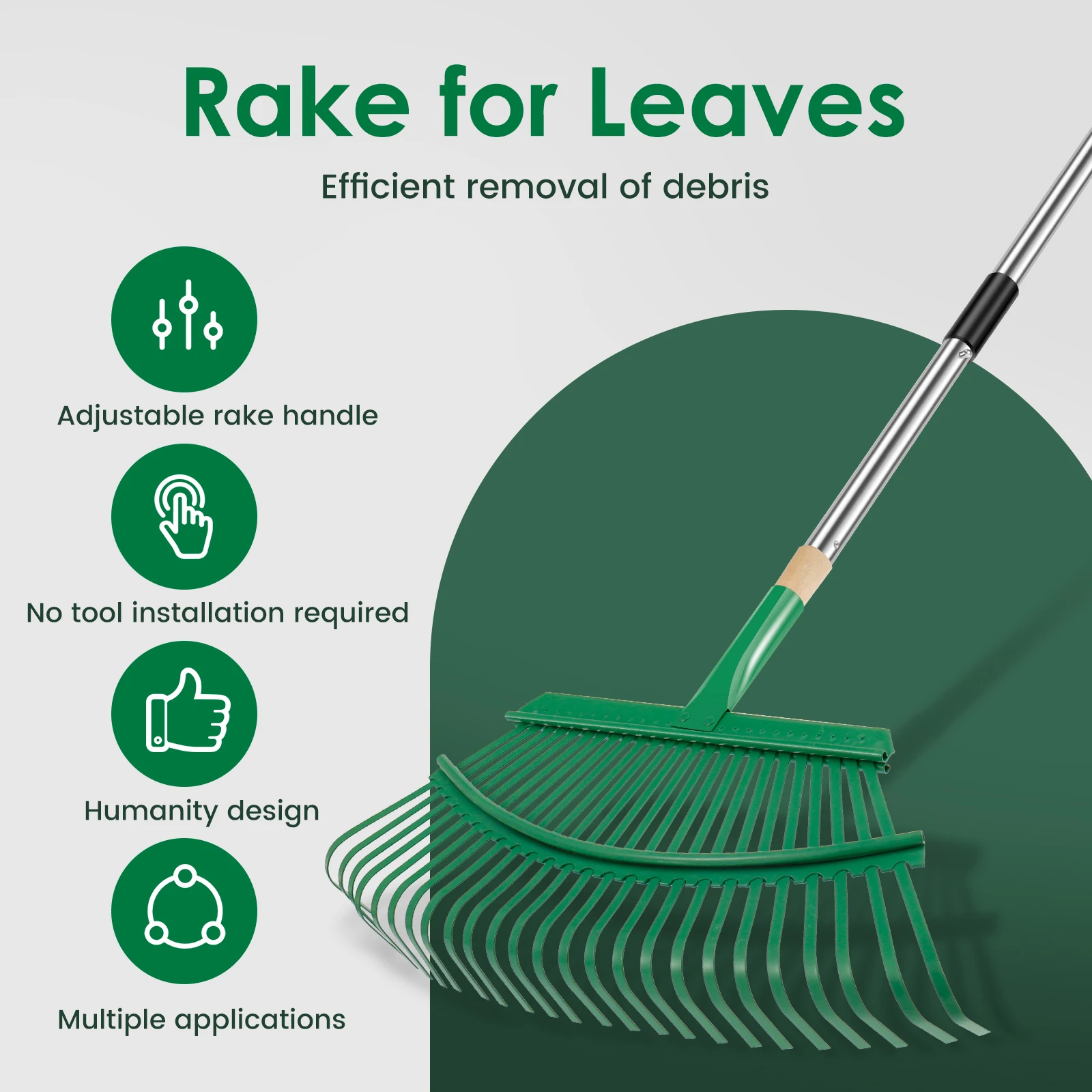 53 Inches Leaves Rake Heavy Duty Hoe Lawns Leaf Lawn Leveling Rake Yard Tools for Picking up Leaves Grass Clippings Garbage