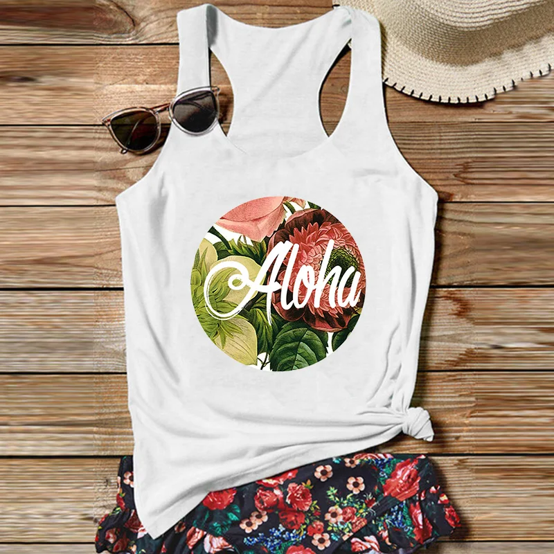 

Aloha Shirt Summer Beach Tank Top Casual Vacation Gift Women Clothing Hawaii Tops Love Vacation White Top