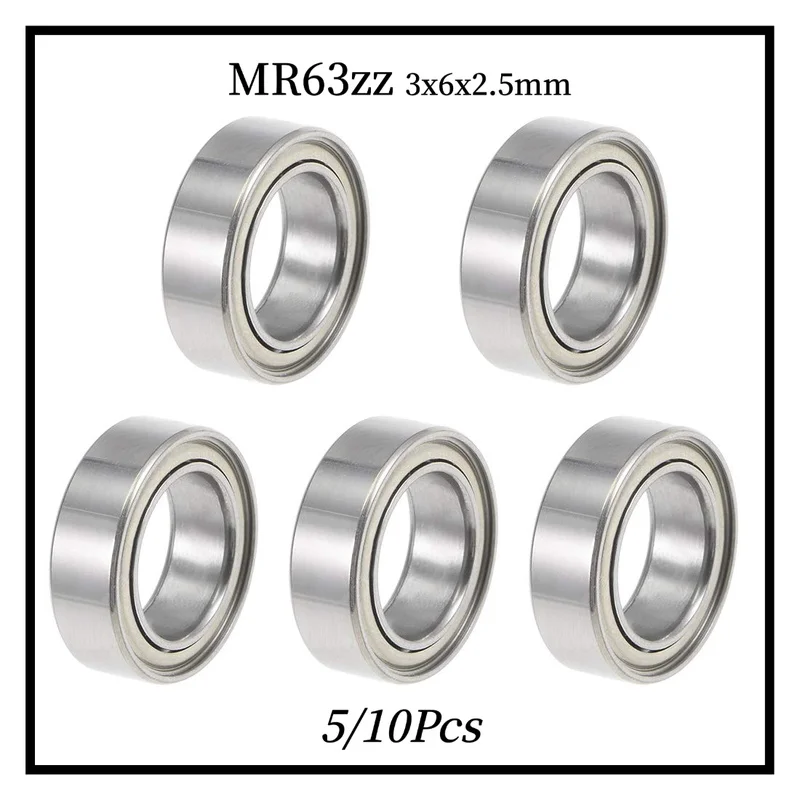 5/10Pcs MR63ZZ Mini Thin Wall Deep Groove Ball Bearings 3×6×2.5mm Double ZZ Metal Shield Chrome Steel Tiny Bearings