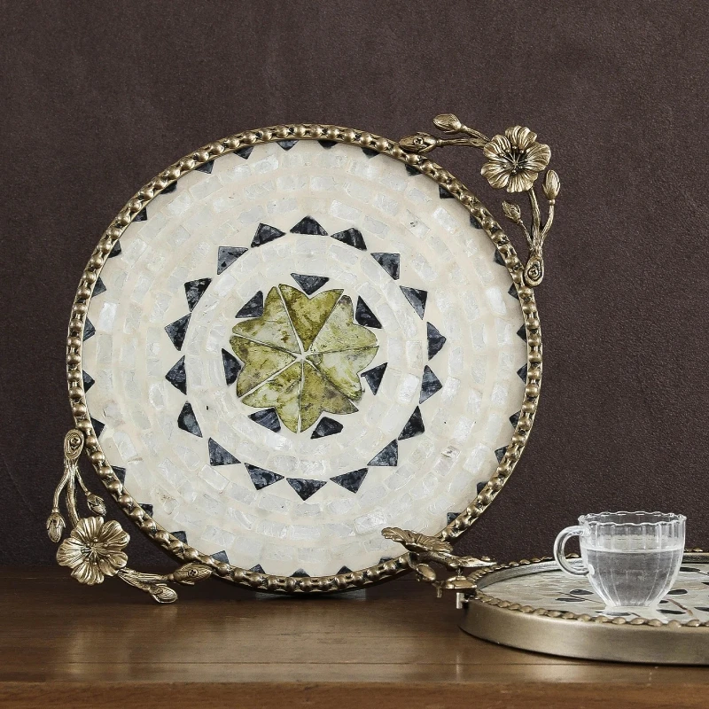 

Neo-Chinese Style Luxury Shell Tray Vintage Tea Set Organizer Cosmetic Display Stand Desktop Storage Plate - Modern Home Decor