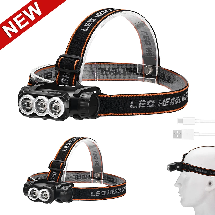 Mini Powerful LED Headlamp Built in Battery USB Rechargeable Waterproof Headlight 18650 Battery Head Torch for Camping Hunting