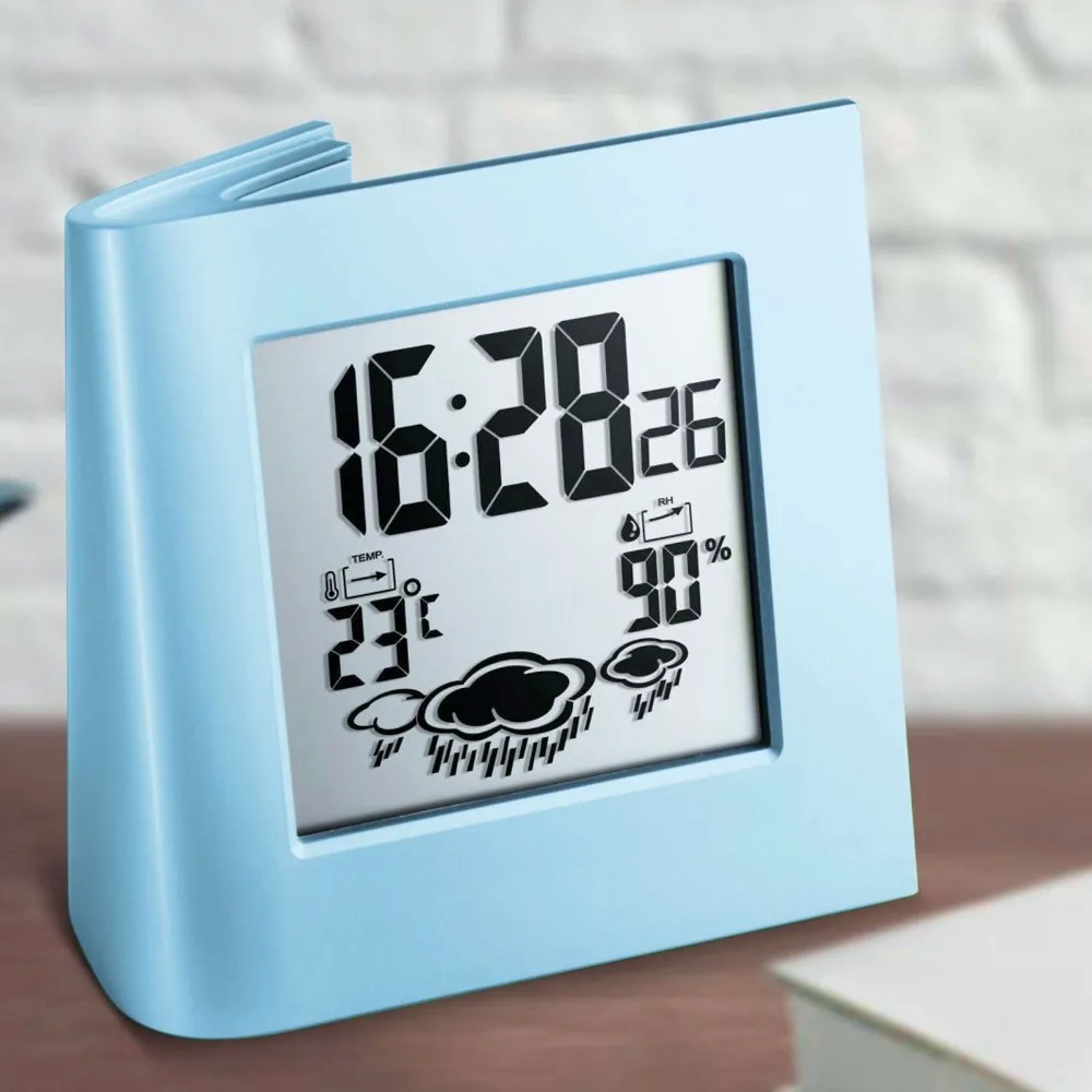 Durable ABS Solar Battery Alarm Clock LCD Display Dual Energy Weather Forecast Clock Alarm Clock Office Use